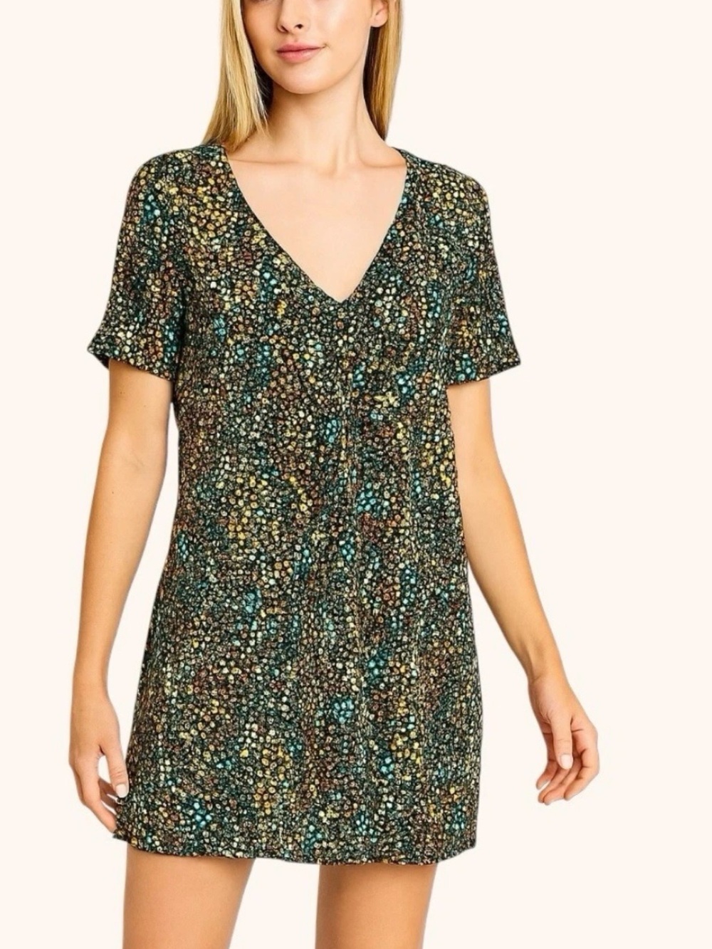 Zara Teal Multi V-Neck Short Sleeve Tunic